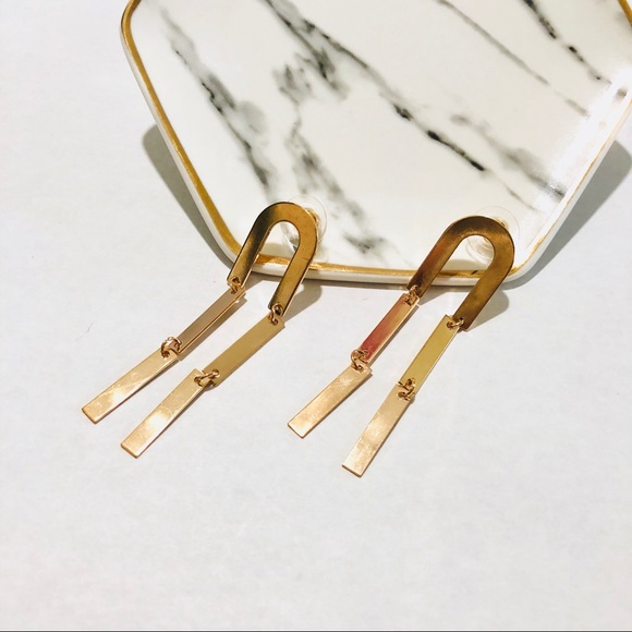 ORNAMENTAL STONE Jewelry - RHEA GOLD DANGLE U EARRINGS MINIMALIST CHIC BOUTIQ